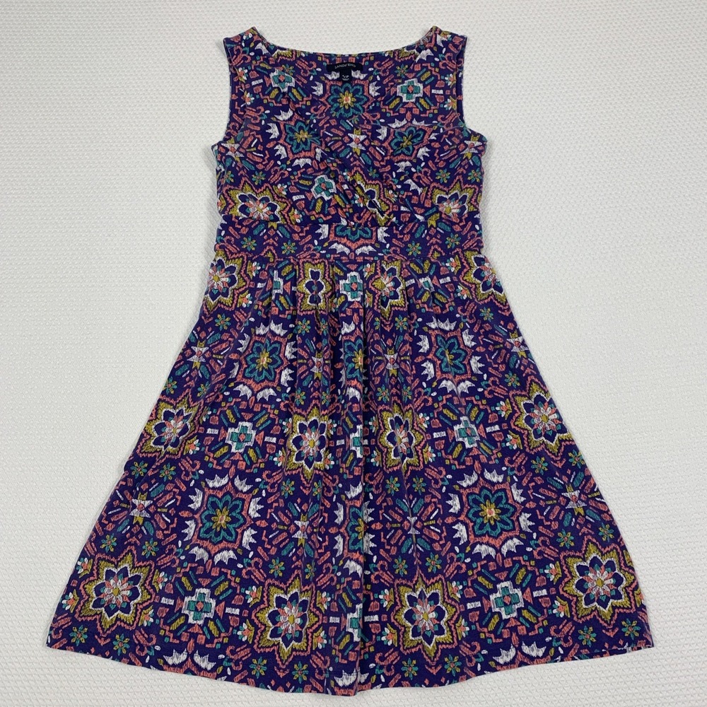 Lands’ End Women's S/P 6-8 Faux Wrap Dress Purple Floral A-Line Sleeveless
